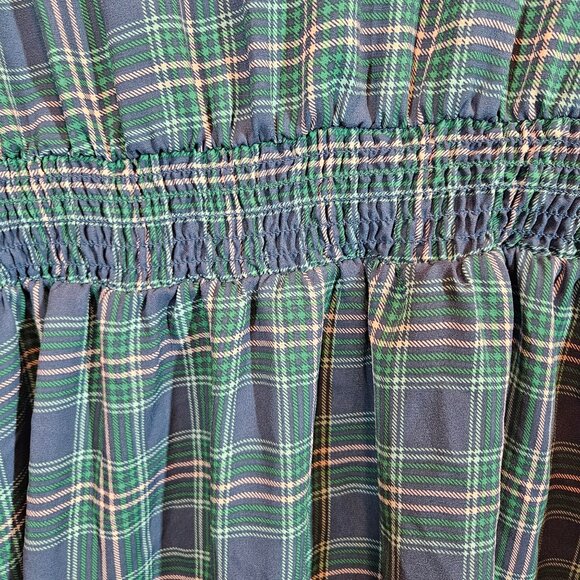 Torrid Womens 2X Plaid Ruffled Button Front Blouse Top Blue Green peplum office - Picture 8 of 11